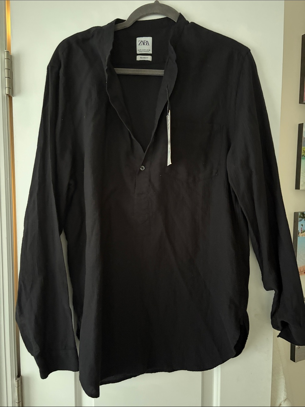 Zara Black Long-Sleeve Popover Shirt